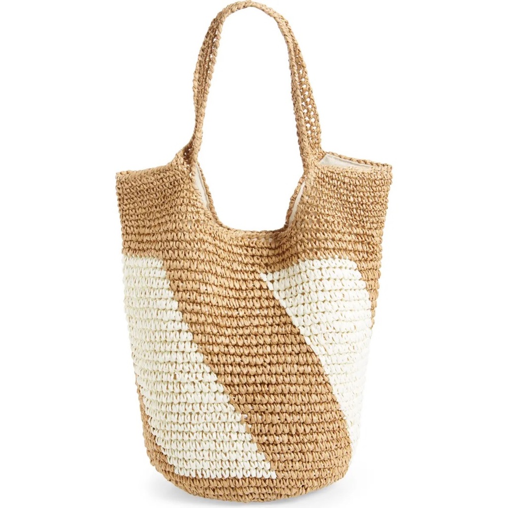 BTB Los Angeles Straw Tote Bag Woven Beach Coastal Boho Large Shoulder Bag - Picture 2 of 6